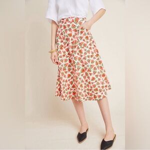 Anthropologie Watermelon Print A-Line Midi Skirt Size 4